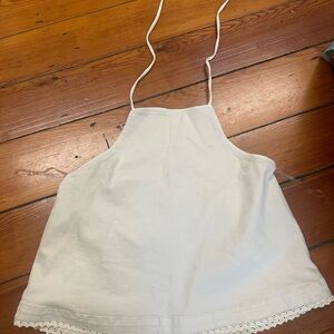 American Eagle White Lace Trim Halter Top